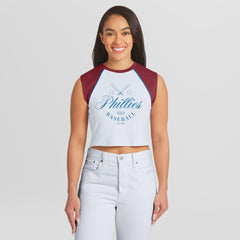 Philadelphia Phillies WEAR by Erin Andrews Women's Cooperstown Cropped Raglan Tank Top - MLB Tanks
