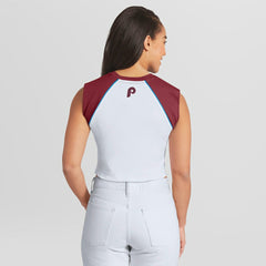 Philadelphia Phillies WEAR by Erin Andrews Women's Cooperstown Cropped Raglan Tank Top - MLB Tanks