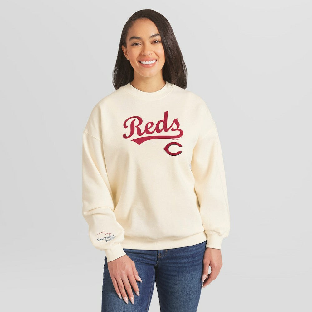 Cincinnati Reds WEAR by Erin Andrews Women's Heavyweight Crew Neck Sweatshirt - MLB Sweatshirts