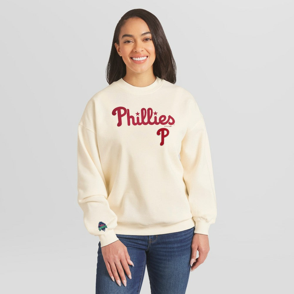 Philadelphia Phillies WEAR by Erin Andrews Women's Heavyweight Crew Neck Sweatshirt - MLB Sweatshirts