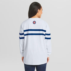 Chicago Cubs WEAR by Erin Andrews Women's Oversized Long Sleeve Striped T-Shirt - MLB T-shirts