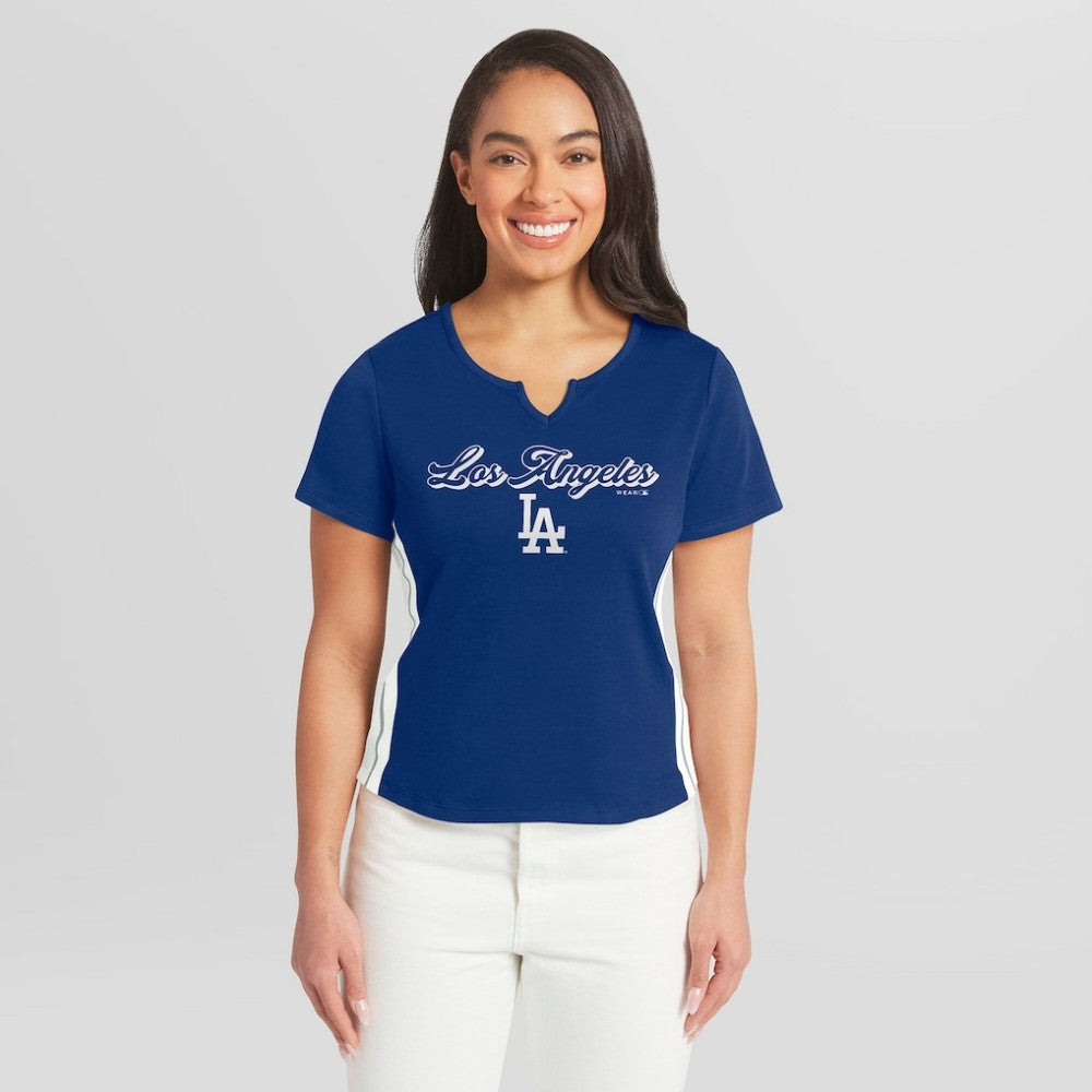 Los Angeles Dodgers WEAR by Erin Andrews Women's Notch Neck Cropped T-Shirt - MLB T-shirts