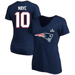 New England Patriots Drake Maye Women's Super Bowl LX Patch Plus Size Name & Number V-Neck T-Shirt | NFL Discount