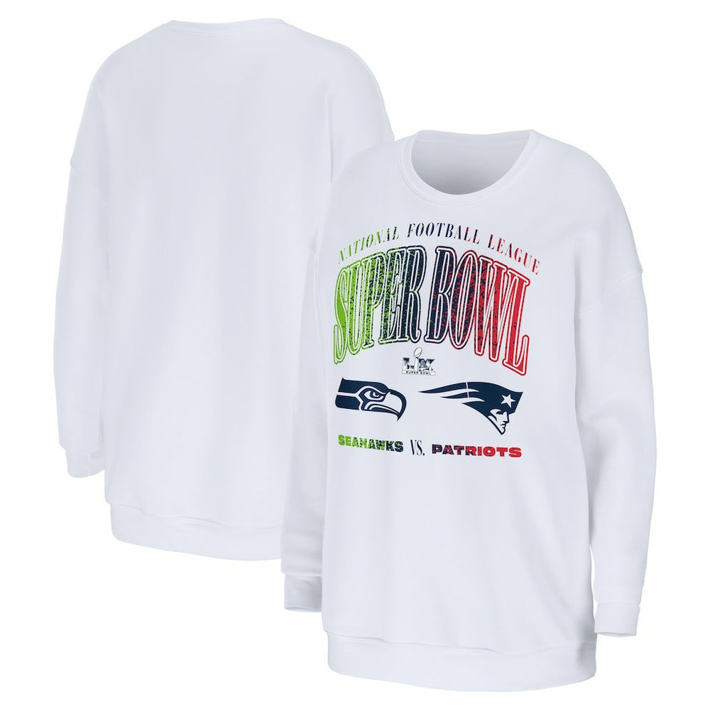 New England Patriots vs. Seattle Seahawks WEAR by Erin Andrews Women's Super Bowl LX Matchup Sweatshirt | NFL Discount