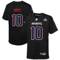 New England Patriots Drake Maye Youth Super Bowl LX Patch Carbon Fashion Game Jersey | NFL On sale