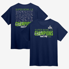 Seattle Seahawks Super Bowl LX Champions Big & Tall Autograph Signing Roster T-Shirt | NFL Online