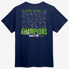 Seattle Seahawks Super Bowl LX Champions Big & Tall Autograph Signing Roster T-Shirt | NFL Online