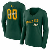 Athletics Women's Hustle Personalized Name & Number Long Sleeve V-Neck T-Shirt - MLB T-shirts