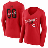 Cincinnati Reds Women's Hustle Personalized Name & Number Long Sleeve V-Neck T-Shirt - MLB T-shirts