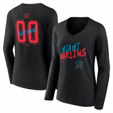 Miami Marlins Women's Hustle Personalized Name & Number Long Sleeve V-Neck T-Shirt - MLB T-shirts