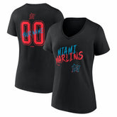 Miami Marlins Women's Hustle Personalized Name & Number V-Neck T-Shirt - MLB T-shirts