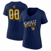 Milwaukee Brewers Women's Hustle Personalized Name & Number V-Neck T-Shirt - MLB T-shirts