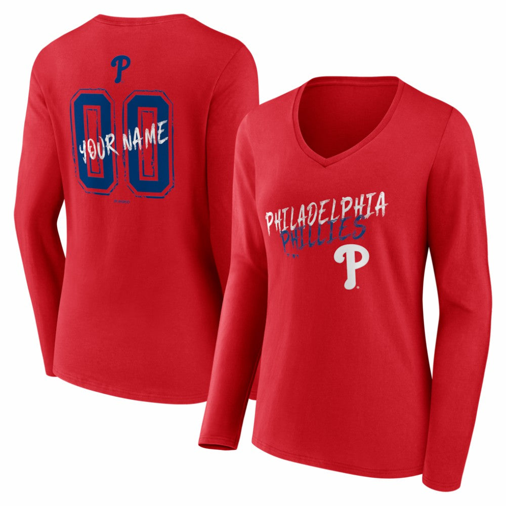 Philadelphia Phillies Women's Hustle Personalized Name & Number Long Sleeve V-Neck T-Shirt - MLB T-shirts