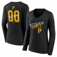 Pittsburgh Pirates Women's Hustle Personalized Name & Number Long Sleeve V-Neck T-Shirt - MLB T-shirts
