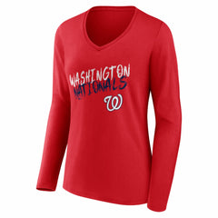Washington Nationals Women's Hustle Personalized Name & Number Long Sleeve V-Neck T-Shirt - MLB T-shirts