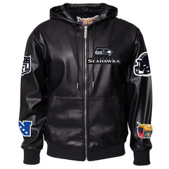 Seattle Seahawks Jeff Hamilton Vegan Leather Full-Zip Hooded Jacket | NFL Outlet