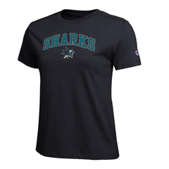 San Jose Sharks Champion Women's Arch Mascot Logo T-Shirt - NHL T-shirts