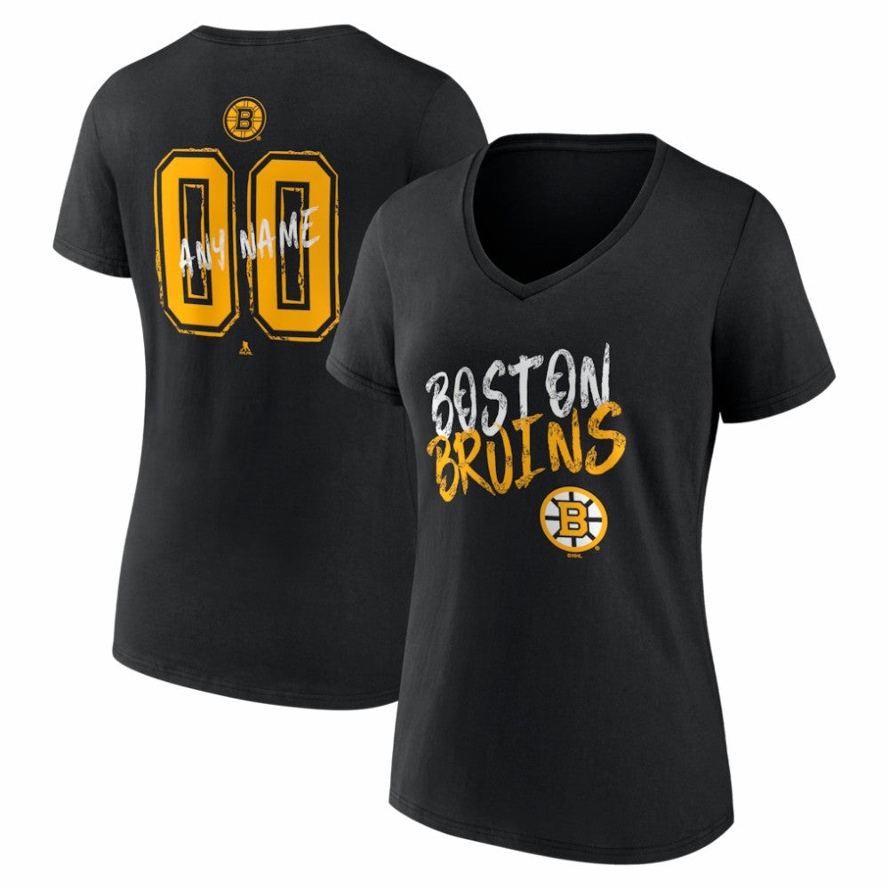 Boston Bruins Women's Hustle Personalized Name & Number V-Neck T-Shirt - NHL T-shirts