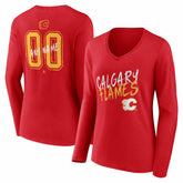 Calgary Flames Women's Hustle Personalized Name & Number Long Sleeve V-Neck T-Shirt - NHL T-shirts