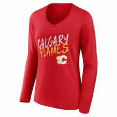 Calgary Flames Women's Hustle Personalized Name & Number Long Sleeve V-Neck T-Shirt - NHL T-shirts