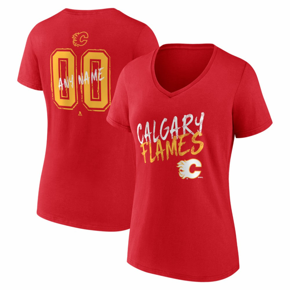 Calgary Flames Women's Hustle Personalized Name & Number V-Neck T-Shirt - NHL T-shirts
