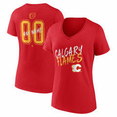 Calgary Flames Women's Hustle Personalized Name & Number V-Neck T-Shirt - NHL T-shirts