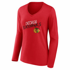 Chicago Blackhawks Women's Hustle Personalized Name & Number Long Sleeve V-Neck T-Shirt - NHL T-shirts