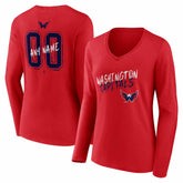 Washington Capitals Women's Hustle Personalized Name & Number Long Sleeve V-Neck T-Shirt - NHL T-shirts