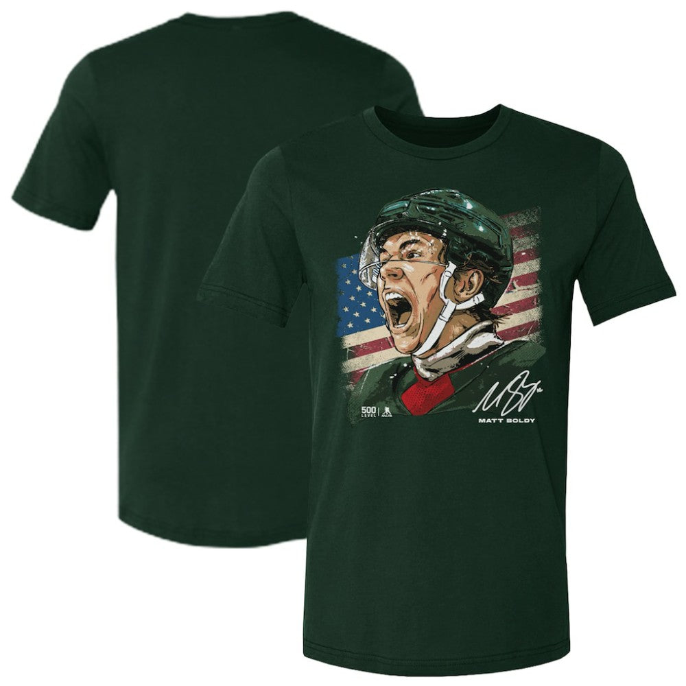 Matthew Boldy US Men's Hockey 500 Level Flag T-Shirt - NHL T-shirts
