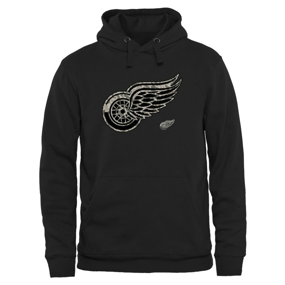 Men's Detroit Red Wings Black Rink Warrior Pullover Hoodie - NHL Hoodies