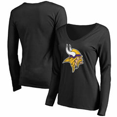 Minnesota Vikings Women's Primary Team Logo V-Neck Long Sleeve T-Shirt | NFL Discount