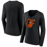 Baltimore Orioles Women's Team Color Primary Logo V-Neck Long Sleeve T-Shirt - MLB T-shirts