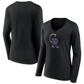 Colorado Rockies Women's Team Color Primary Logo V-Neck Long Sleeve T-Shirt - MLB T-shirts
