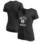 Black Brooklyn Nets Women's Primary Logo V-Neck T-Shirt | NBA