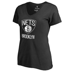 Black Brooklyn Nets Women's Primary Logo V-Neck T-Shirt | NBA