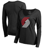 Black Portland Trail Blazers Women's Primary Logo V-Neck Long Sleeve T-Shirt | NBA