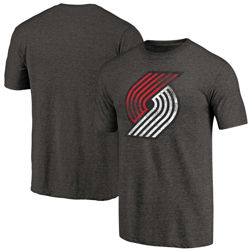Heather Black Portland Trail Blazers Distressed Team Logo Tri-Blend T-Shirt | NBA