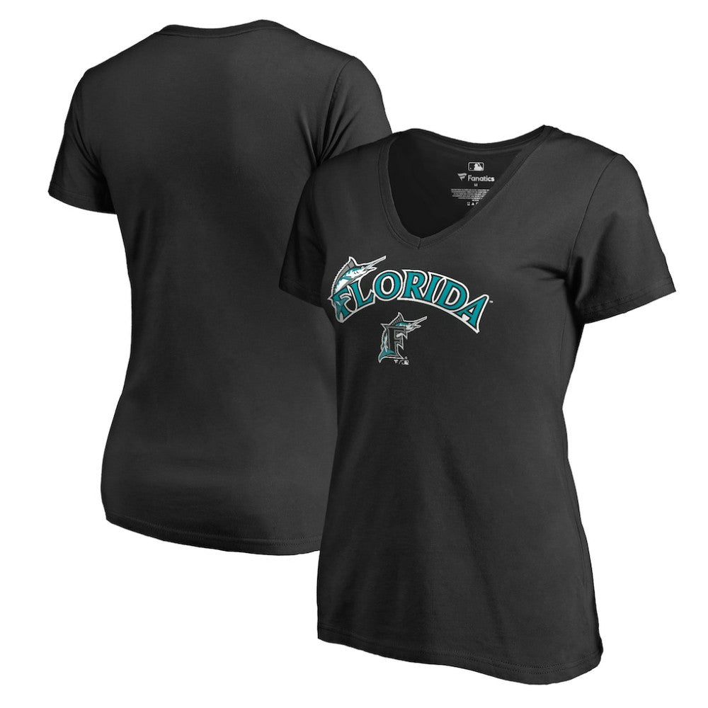 Miami Marlins Women's Core Wahconah V-Neck T-Shirt - MLB T-shirts