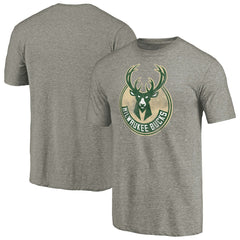 Heather Gray Milwaukee Bucks Distressed Team Logo Tri-Blend T-Shirt | NBA
