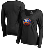 New York Islanders Women's Midnight Mascot Long Sleeve V-Neck T-Shirt - NHL T-shirts