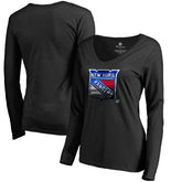 New York Rangers Women's Midnight Mascot Long Sleeve V-Neck T-Shirt - NHL T-shirts
