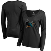 San Jose Sharks Women's Midnight Mascot Long Sleeve V-Neck T-Shirt - NHL T-shirts