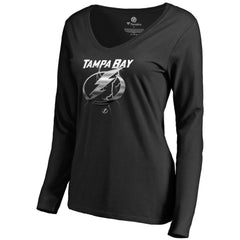 Tampa Bay Lightning Women's Midnight Mascot Long Sleeve V-Neck T-Shirt - NHL T-shirts
