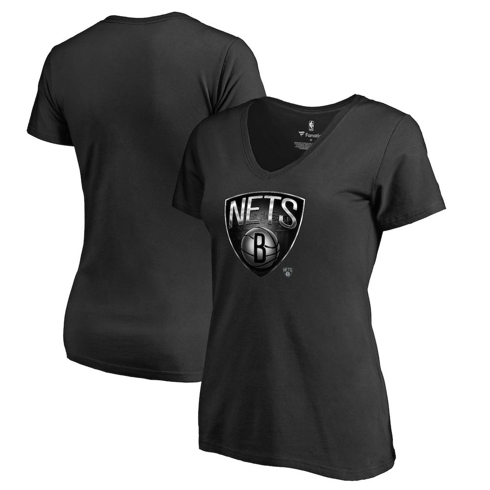 Black Brooklyn Nets Women's Midnight Mascot V-Neck T-Shirt | NBA