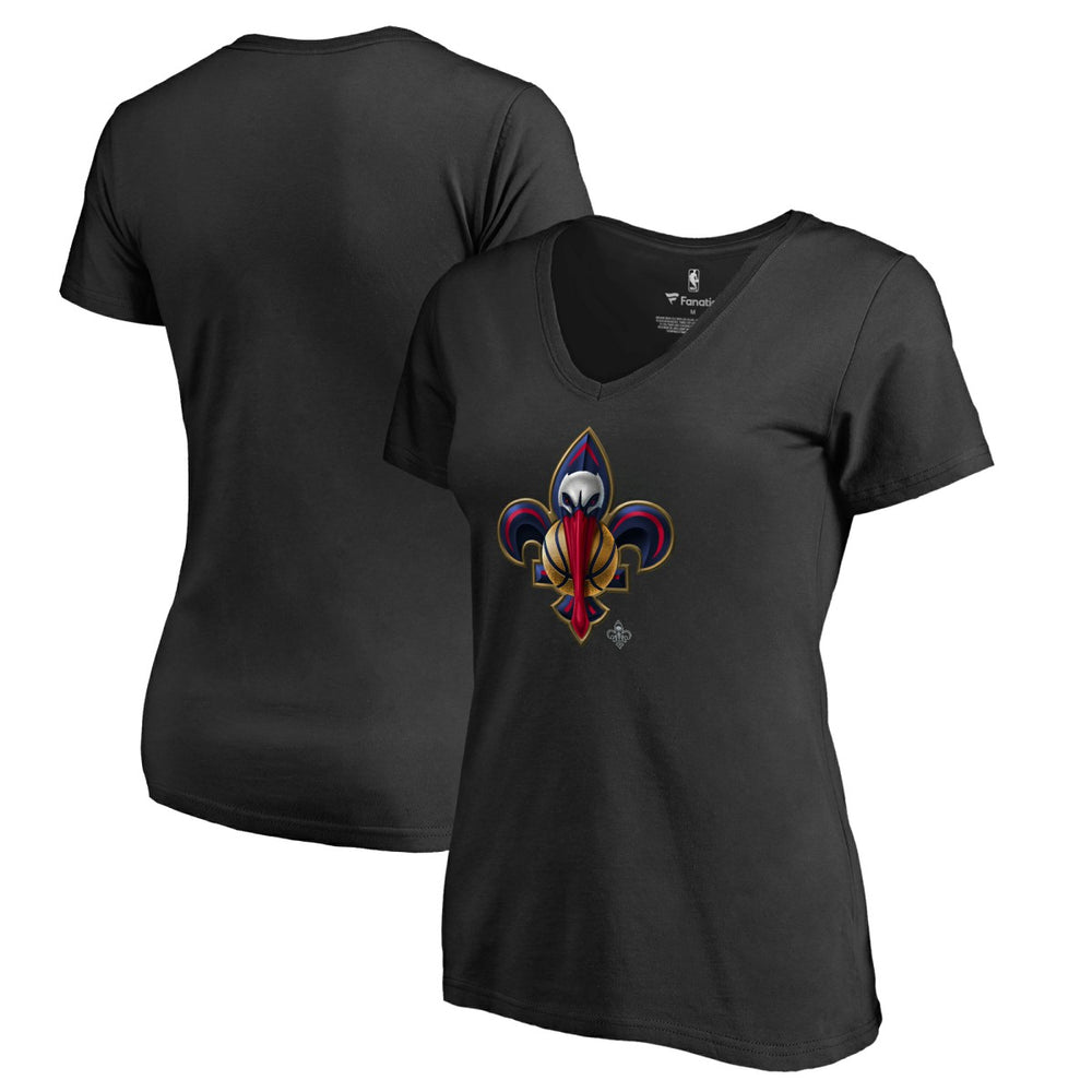 Black New Orleans Pelicans Women's Midnight Mascot V-Neck T-Shirt | NBA