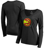 Black Atlanta Hawks Women's Midnight Mascot Long Sleeve V-Neck T-Shirt | NBA