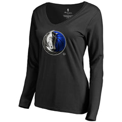 Black Dallas Mavericks Women's Midnight Mascot Long Sleeve V-Neck T-Shirt sale | NBA