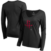 Black Houston Rockets Women's Midnight Mascot Long Sleeve V-Neck T-Shirt | NBA