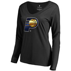 Black Indiana Pacers Women's Midnight Mascot Long Sleeve V-Neck T-Shirt | NBA