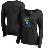Black Minnesota Timberwolves Women's Midnight Mascot Long Sleeve V-Neck T-Shirt | NBA